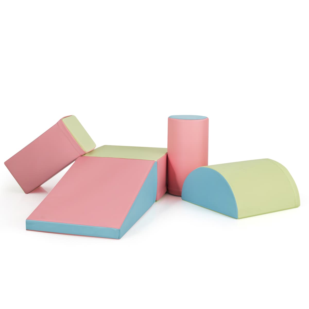 CostwayBlocs de Construction de Grands XL en Mousse-5 Pièces Jouets Éducatifs sur Logiciel avec Housse pour Enfants d'Âge Préscolaire Muilticolore
