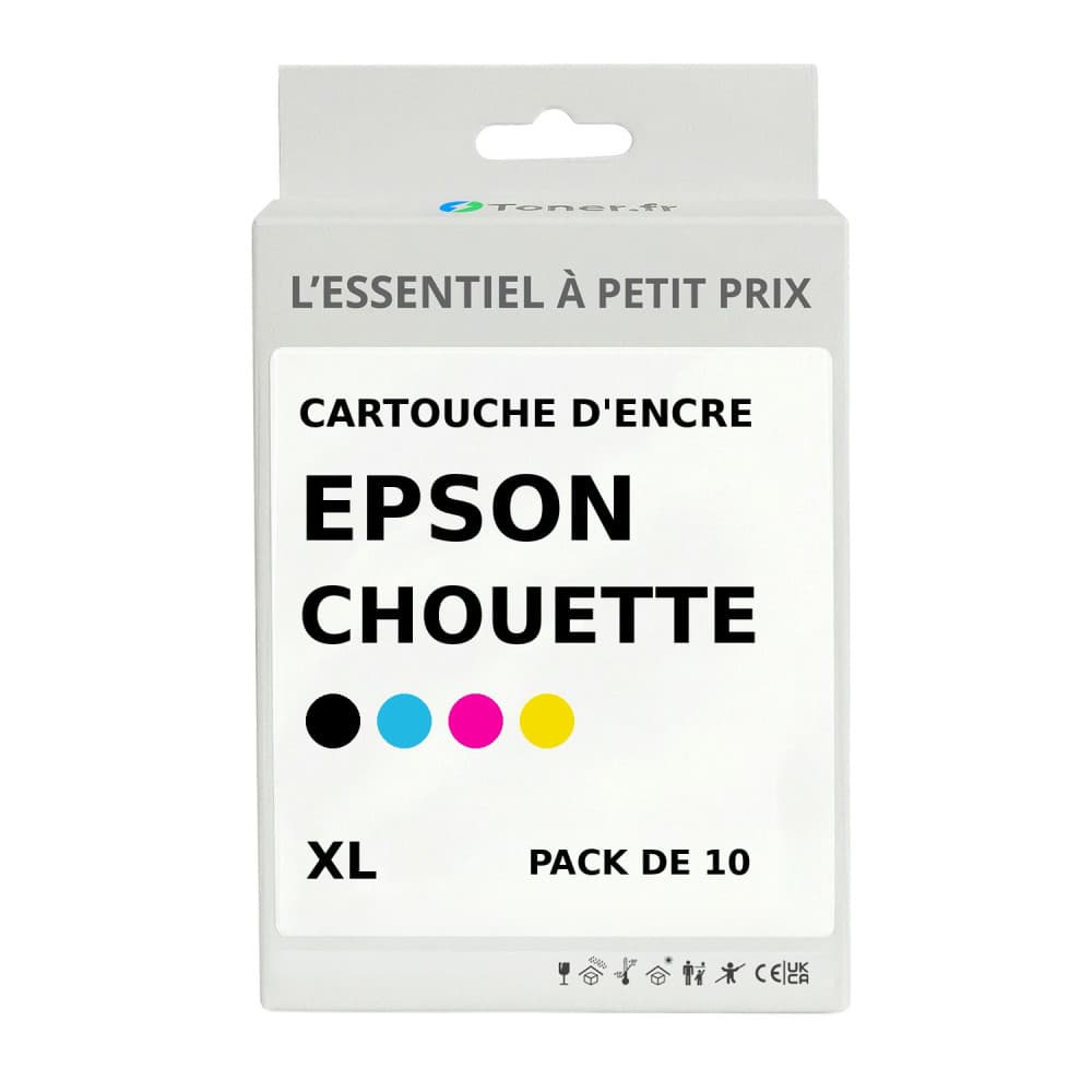 Pack de 10 cartouches d'encre compatibles Epson Chouette XL Noir et couleurs